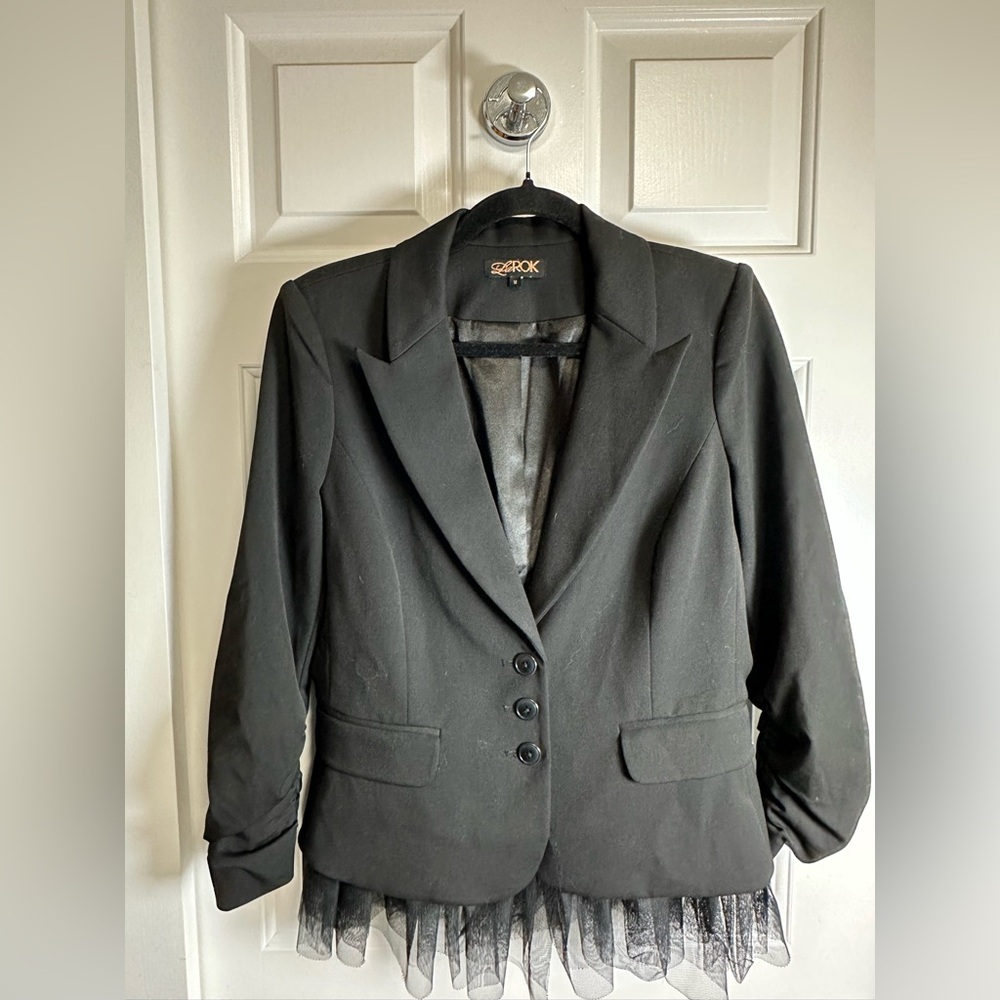 LaRok Black Blazer With Tulle Trim